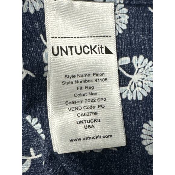 UNTUCKIT 3XL Pinon Floral Print Blue White Short Sleeve Shirt Relaxed Casual - Picture 4 of 6